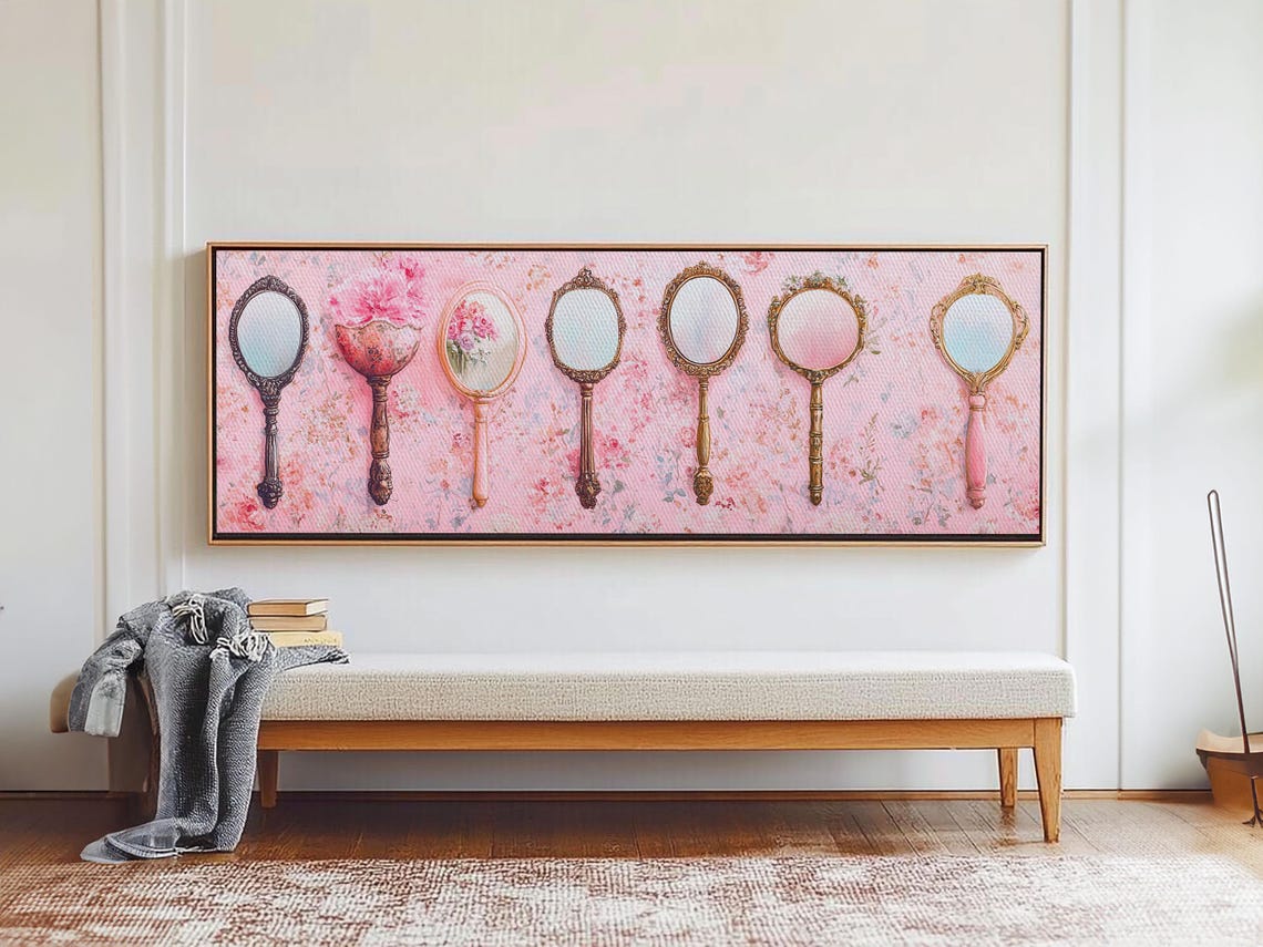 Antique Hand Mirrors Pink Floral Vintage Glam Vanity Wall Art - Image 6