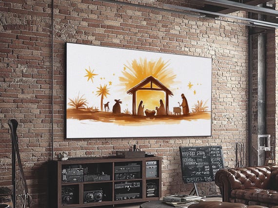 Cute Nativity Watercolor Painting Print Framed Wall Art Ready To Hang Christmas Nativity Centerpiece Wall Art