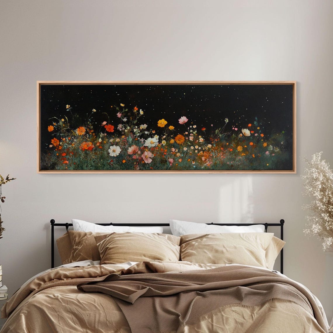 Wildflowers At Night Black Background Botanical Floral Art Print - Image 2