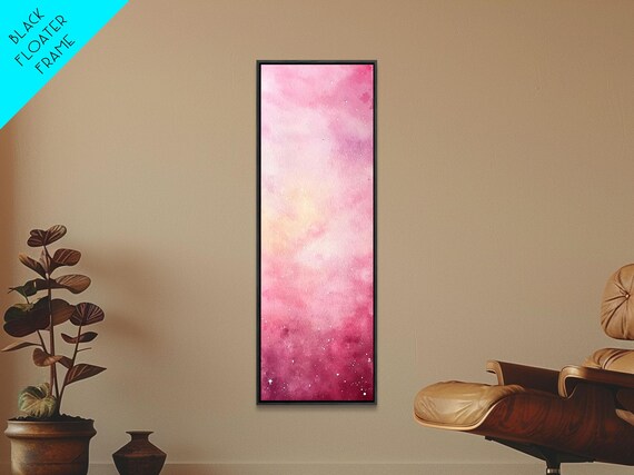 Pink Starry Night Watercolor Abstract Vertical Tall Skinny Bedroom Wall Art