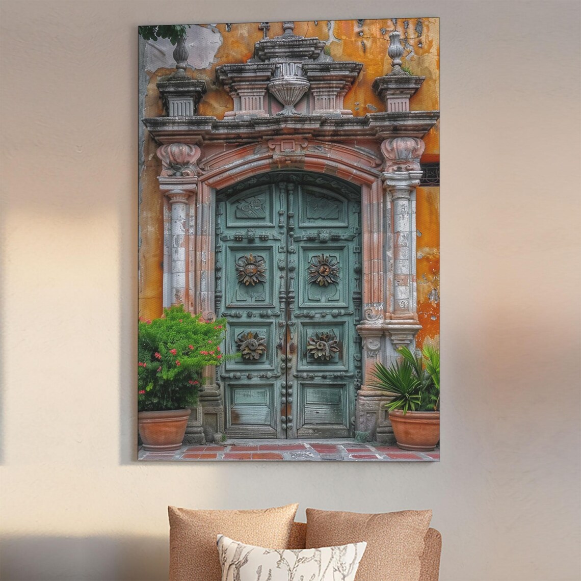 Ornate Green Indian Door Carved Stone Facade Traditional Travel Poster - Image 4