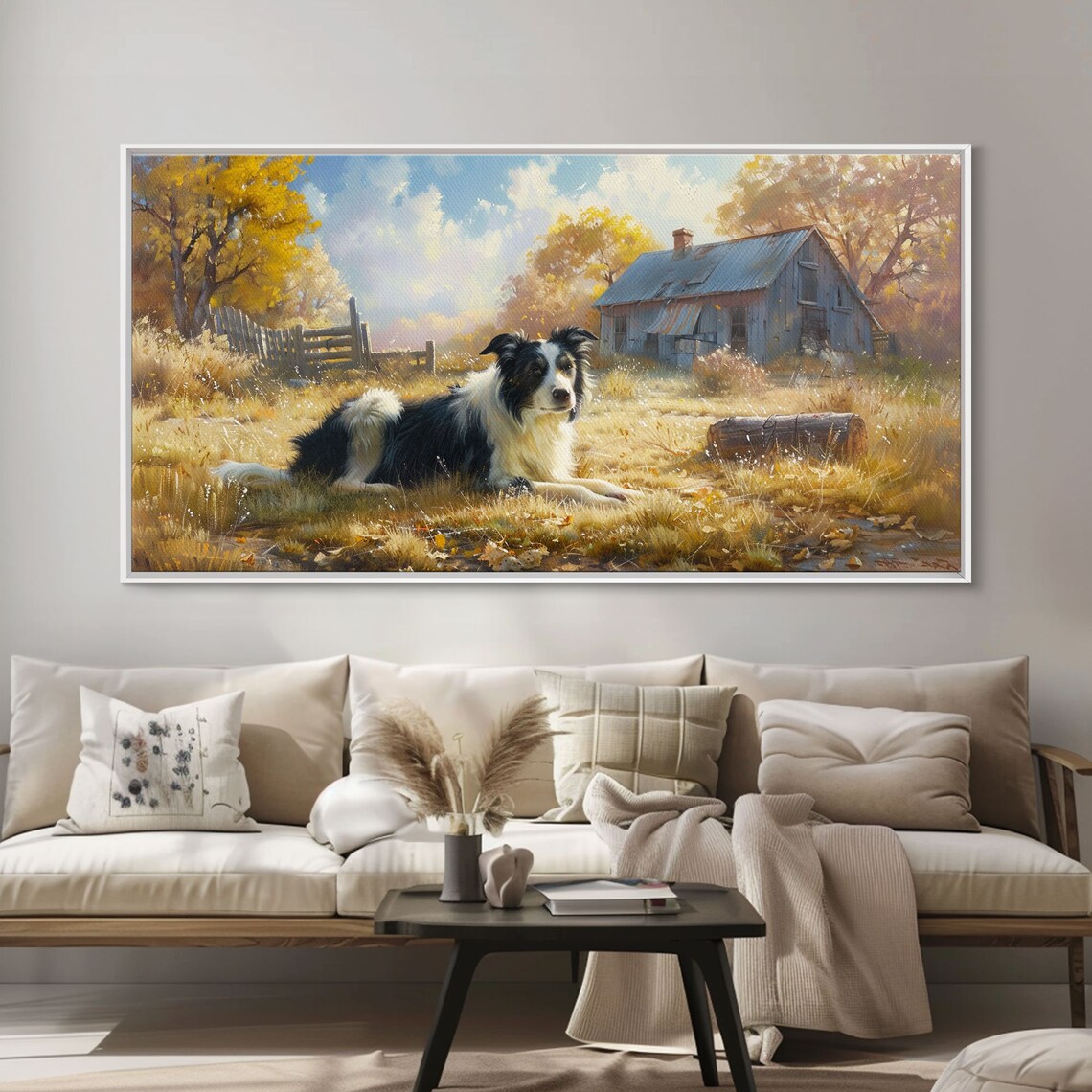 Countryside Painting Sheep Dog Art Farm Animals Farm Art Panoramic Art Wall Art Art Landscape Art Farmhouse Wall Art