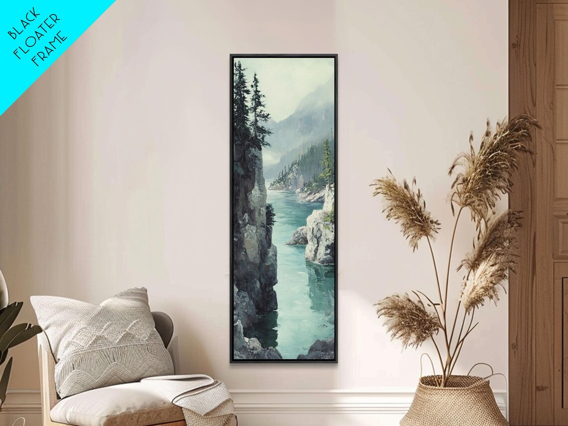 Misty Fjord Turquoise Water Rocky Cliffs Pine Landscape Print - Image 4