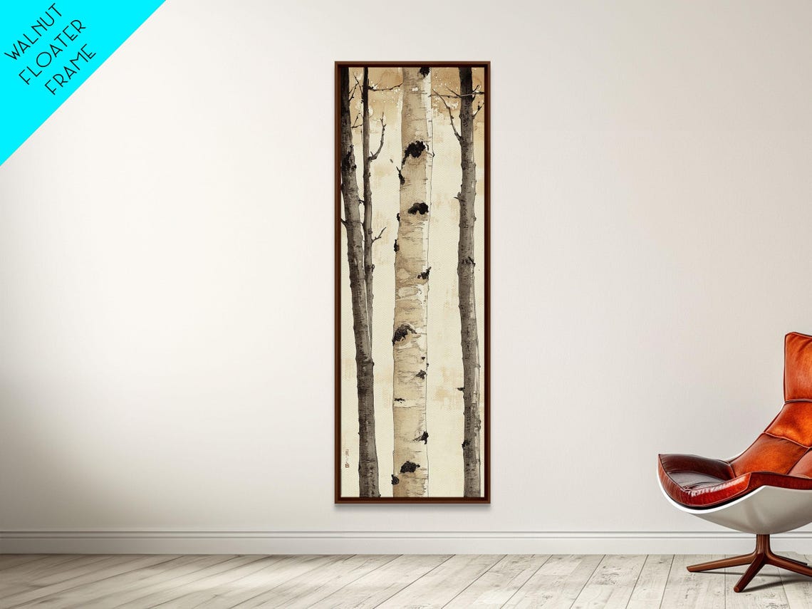 Minimalist Birch Trunks Sepia Tones Tall Forest Texture Art Poster - Image 2