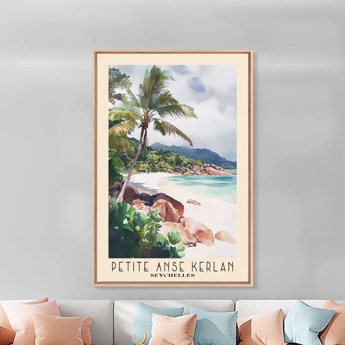 Petite Anse Kerlan Seychelles Leaning Palm Boulder Beach View Poster - Image 3