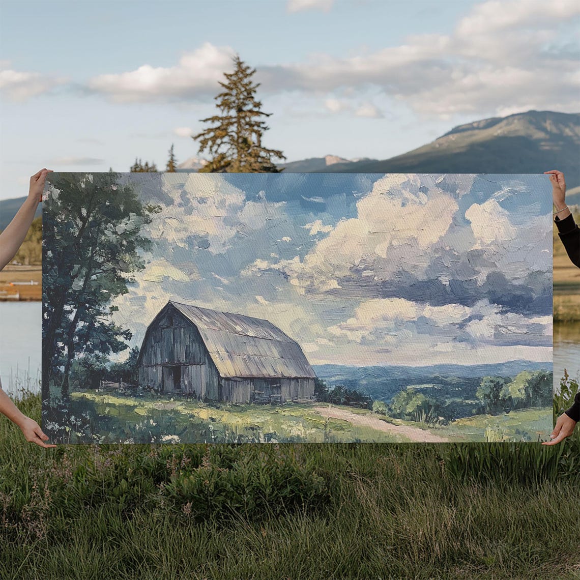 Rustic Old Barn Hilltop Panoramic Countryside Cloudy Sky Art Print - Image 3