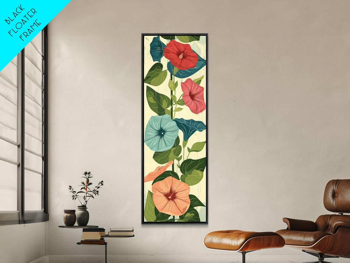 Japanese Morning Glory Vine With Red Teal Blossoms Ukiyo E Art Poster - Image 3