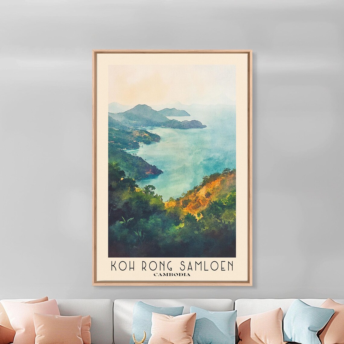 Koh Rong Samloen Cambodia Lush Green Bay Turquoise Watercolor Print - Image 3