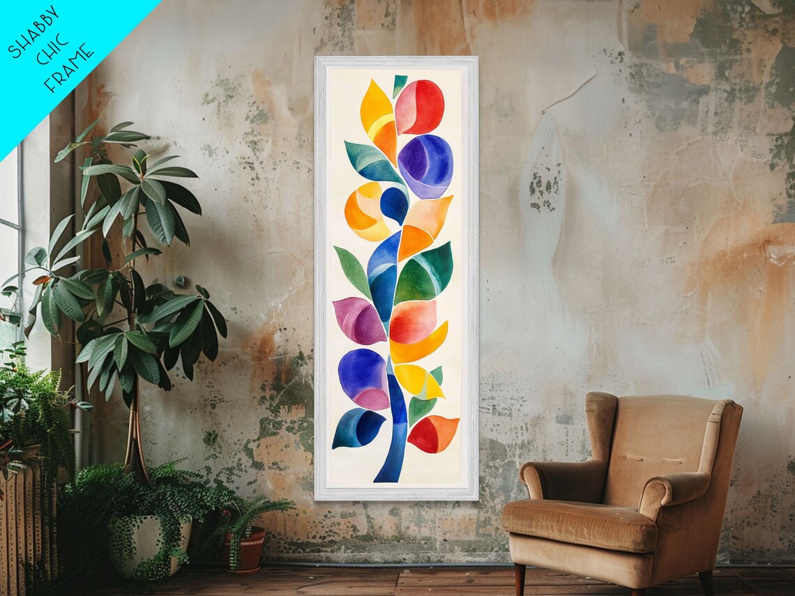 Colorful Watercolor Leaves Botanical Matisse Inspired Vertical Art Poster - Image 6