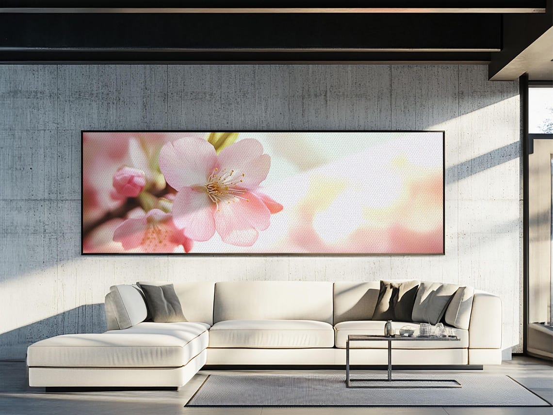 Pink Cherry Blossom Close Up Soft Light Panoramic Floral Poster - Image 3