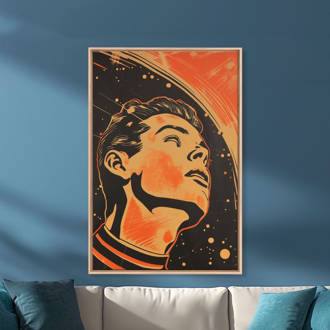 Mid Century Space Age Man Gazing Planet Orange Retro Comic Poster - Image 4