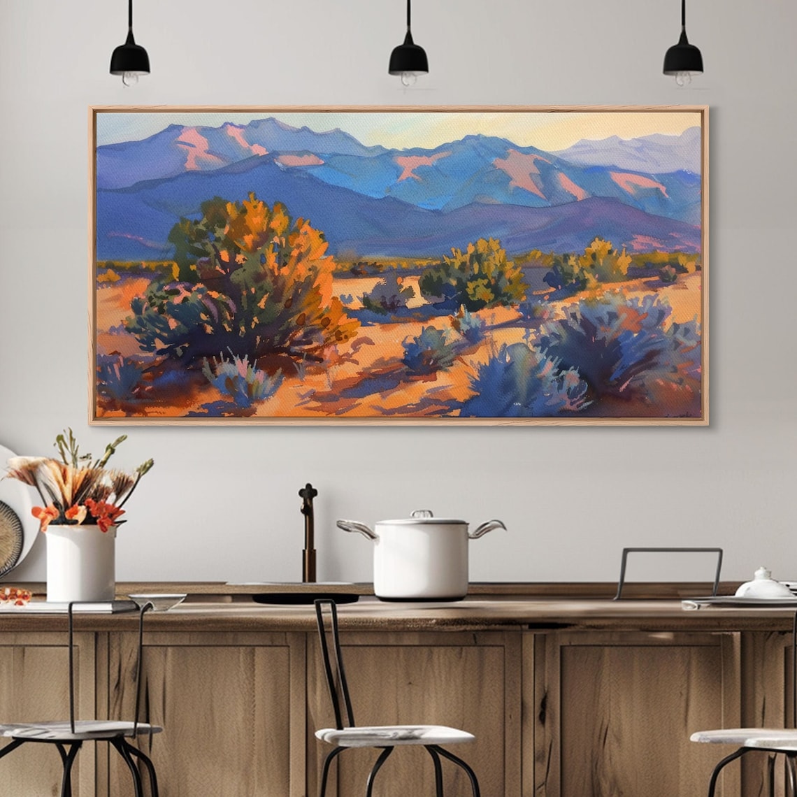 Desert Sagebrush Meadow Golden Plain Mountain Vista Painting Poster - Image 3