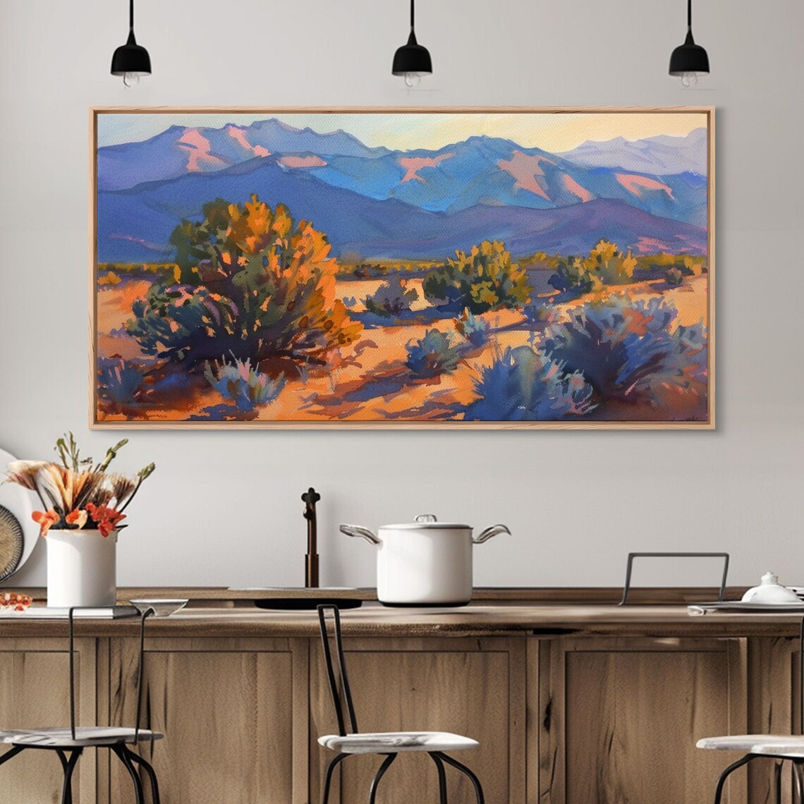 Serene Desert Landscape With Mountains Beautiful Living Room Art Framed Print Farmhouse Style Rustic Wall Decor - Image 3