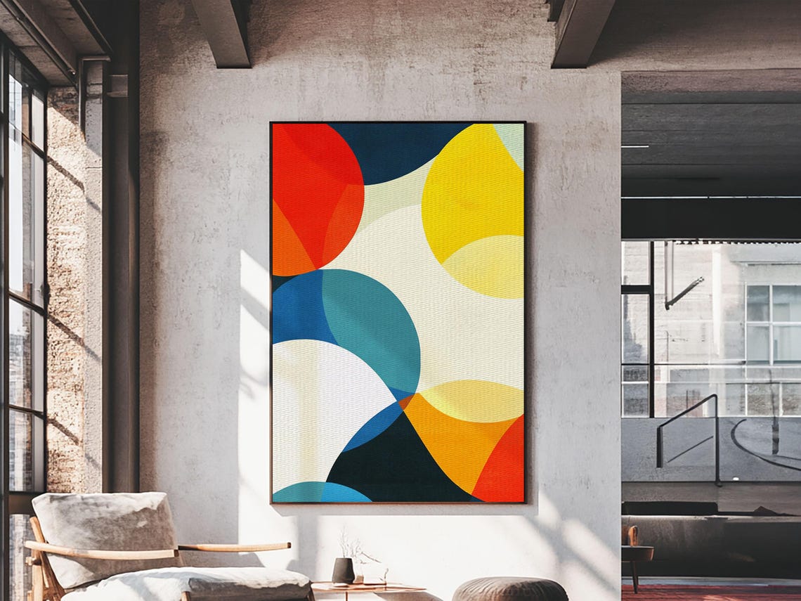 Bold Colorful Circles Abstract Red Blue Yellow Modern Art Poster - Image 5