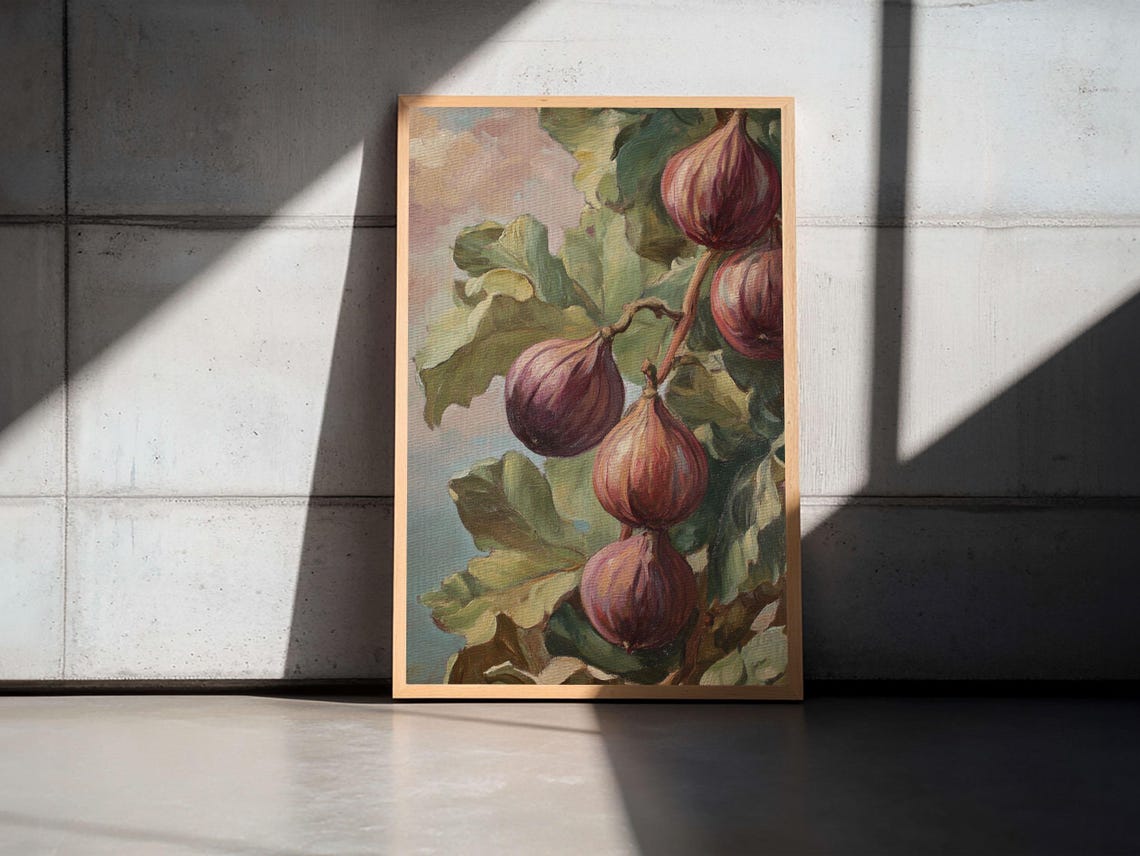 Ripe Figs On The Vine Oil Painting Botanical Kitchen Wall Poster - Image 2