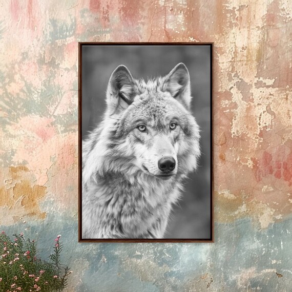 Wolf Close Up Portrait In Black And White Wildlife Photography Poster