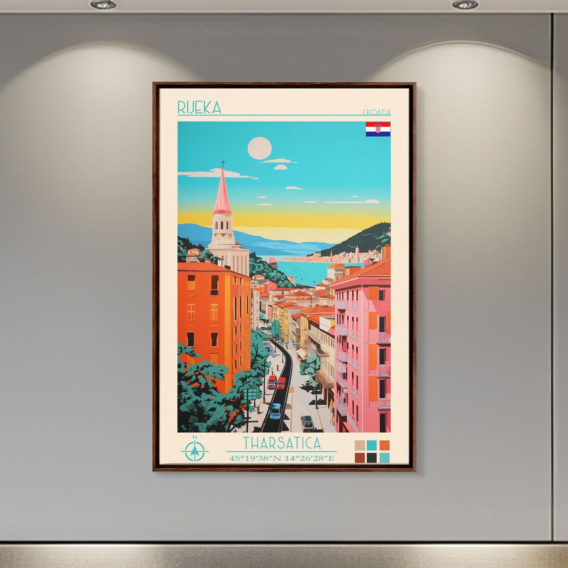 Rijeka Croatia Sunset Bay Church Tower Old Town Street Travel Poster - Image 3