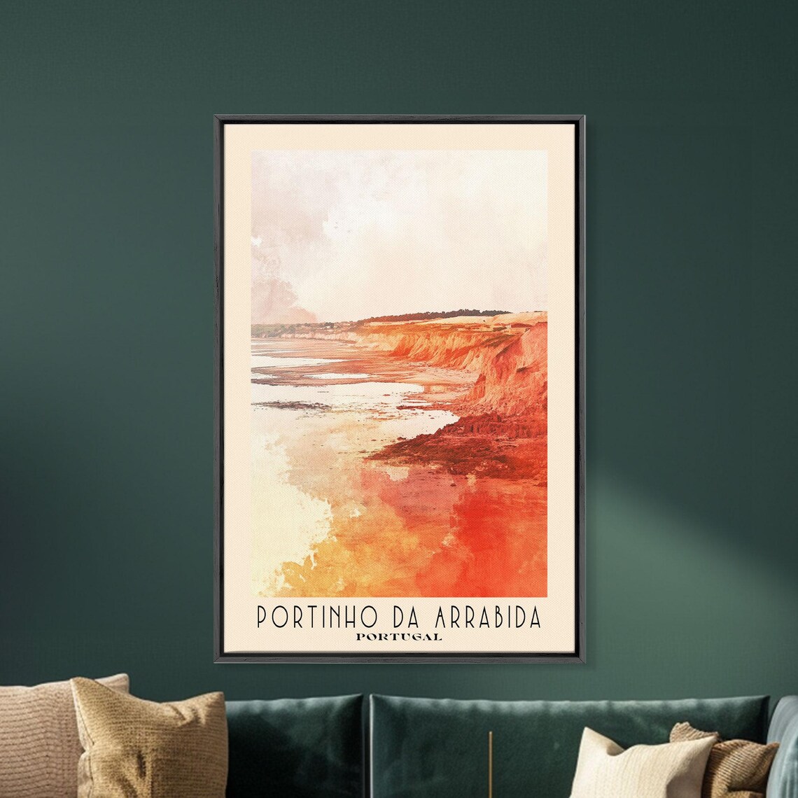 Portinho da Arrabida Portugal Glowing Red Cliffs Watercolor Travel Poster - Image 5
