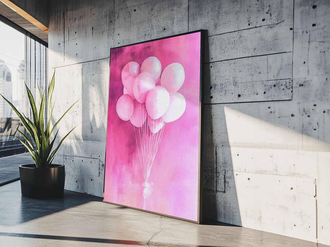 Pink Balloons Watercolor Bunch Party Celebration Wall Art Poster - Image 2