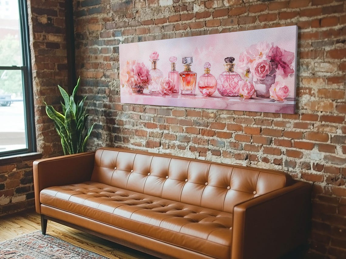Pink Perfume Bottles Roses Watercolor Glam Vanity Decor Wall Art - Image 3