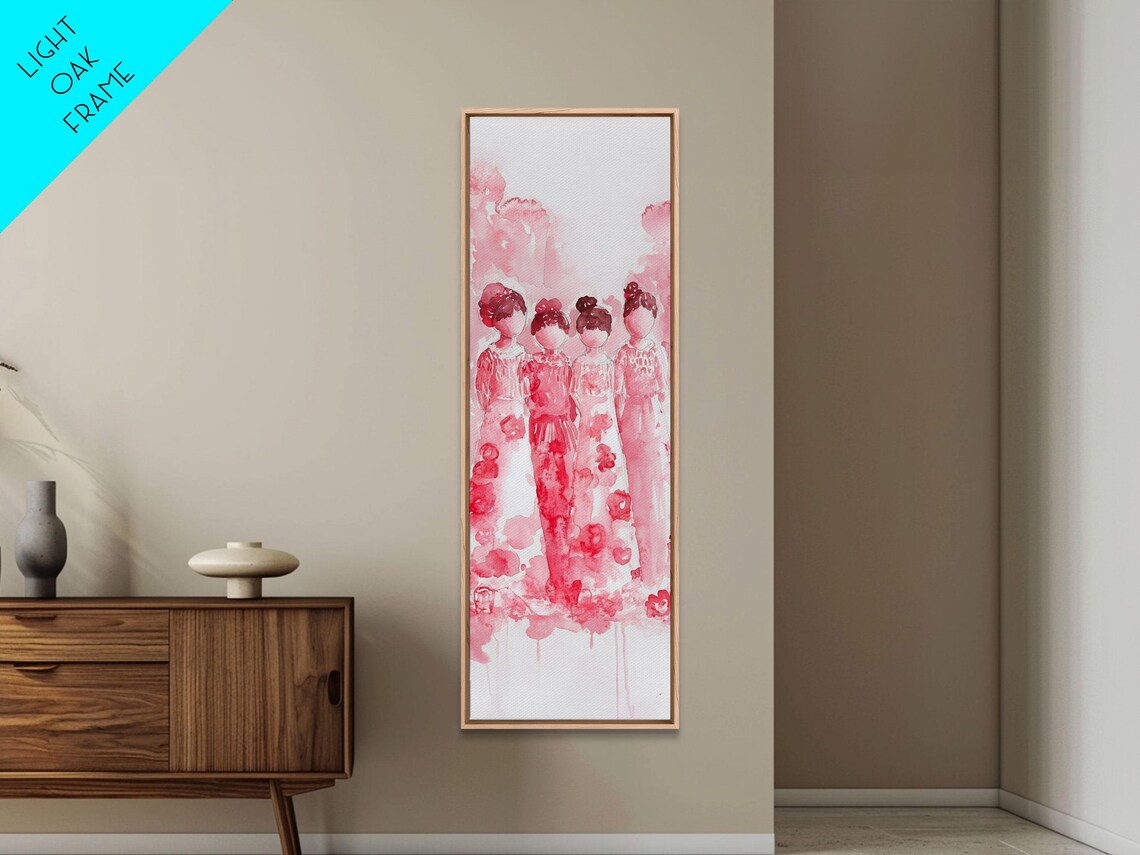 Pink Cherry Blossom Dresses Watercolor Girls Floral Wall Art