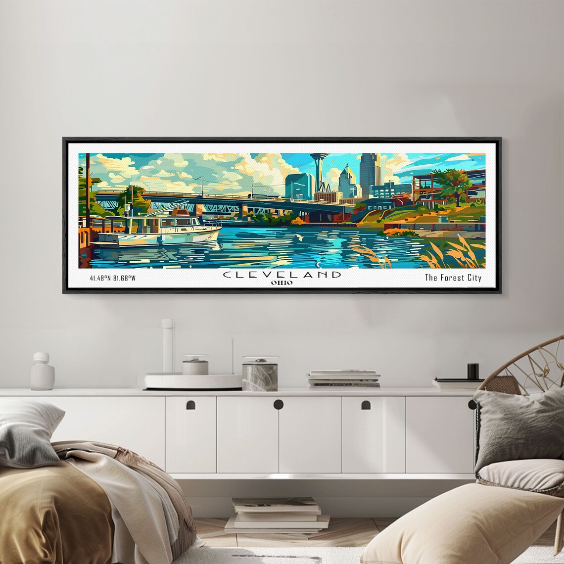 Cleveland Ohio Waterfront Harbor Boats Downtown Skyline Travel Poster - Image 5