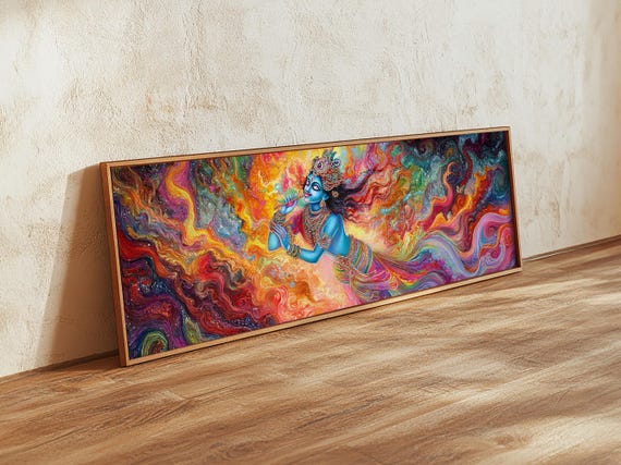 Radha Krishna Wall Art Framed Print Modern Art Painting Of Radha Krishna Hindu Art Radha Krishna Painting Panoramic Art