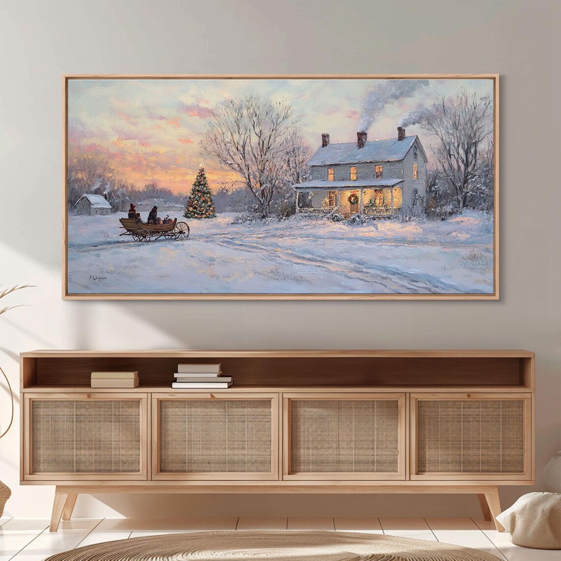 Horse Drawn Sleigh Ride, Vintage Christmas Art Print - Image 5