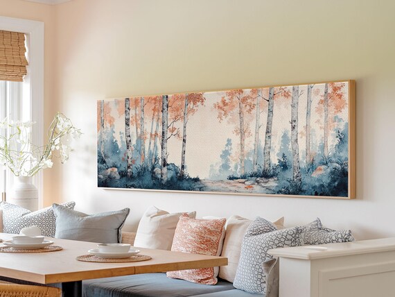 Original Birch Forest Oil Painting Print Birch Tree Art Birch Tree Painting Panoramic Wall Art Centerpiece Art Statement Piece Art