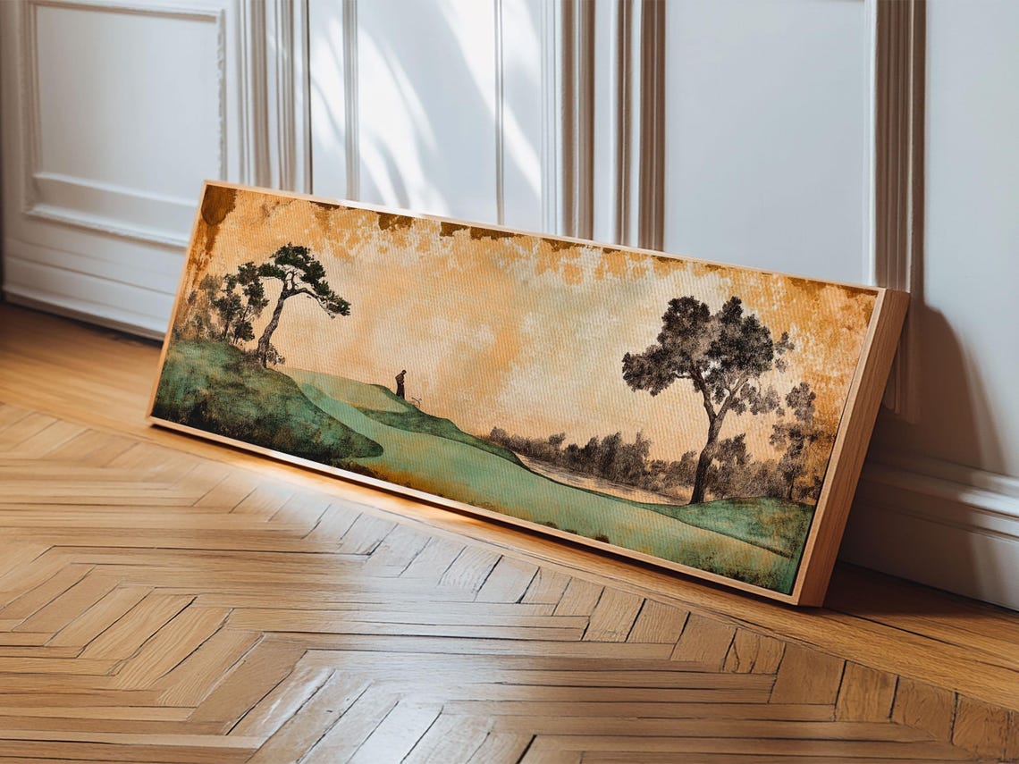 Japanese Inspired Golf Scene Framed Print Rustic Decor Golf Art Panoramic Art Horizontal Wall Art Gift Idea For Him - Image 3