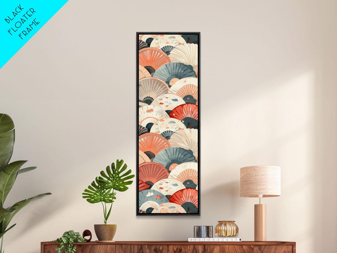 Overlapping Japanese Folding Fans Red Cream Teal Tall Art Poster - Image 6