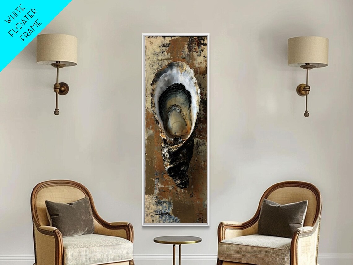 Open Oyster Shell Pearl Center Dark Gold Textured Coastal Still Life Poster - Image 3