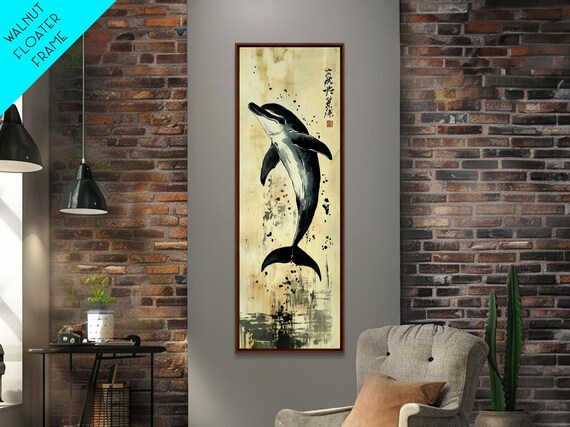 Print Dolphin Painting Coastal Nautical Wall Art With Splash Effect Living Room Above Sofa Art Bedroom Decor Coastal Art Print
