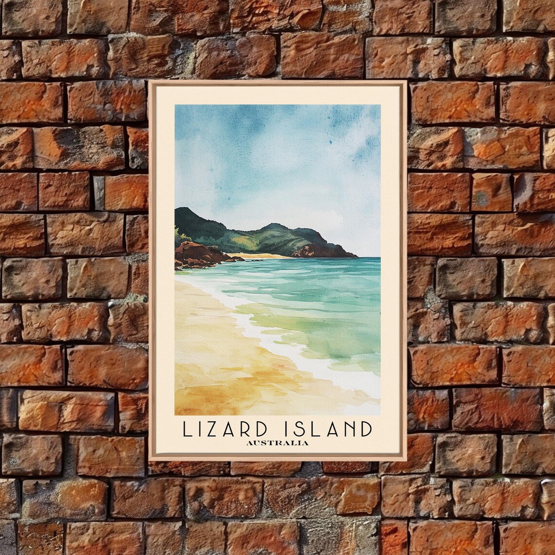 Lizard Island Australia Golden Beach Green Headland Watercolor Poster - Image 5