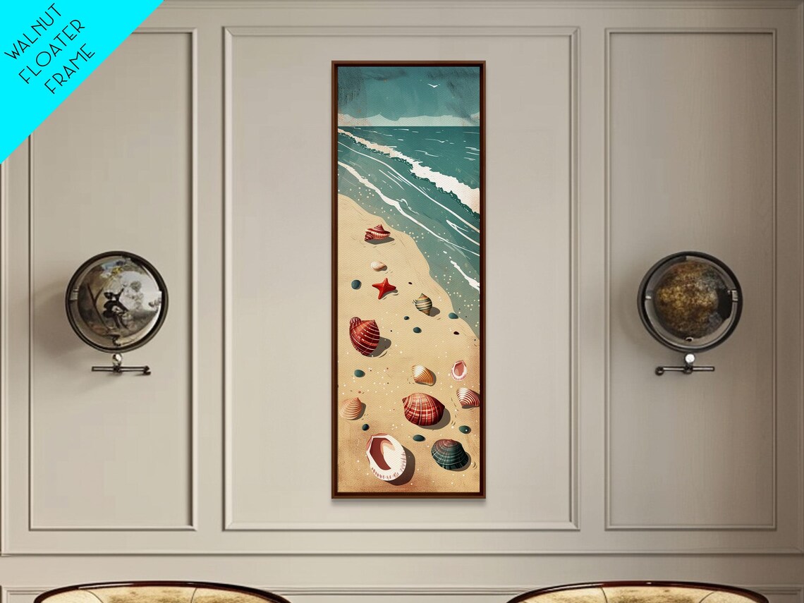 Serene Beach Scene Seashells Starfish Shore Waves Vintage Coastal Wall Art - Image 5
