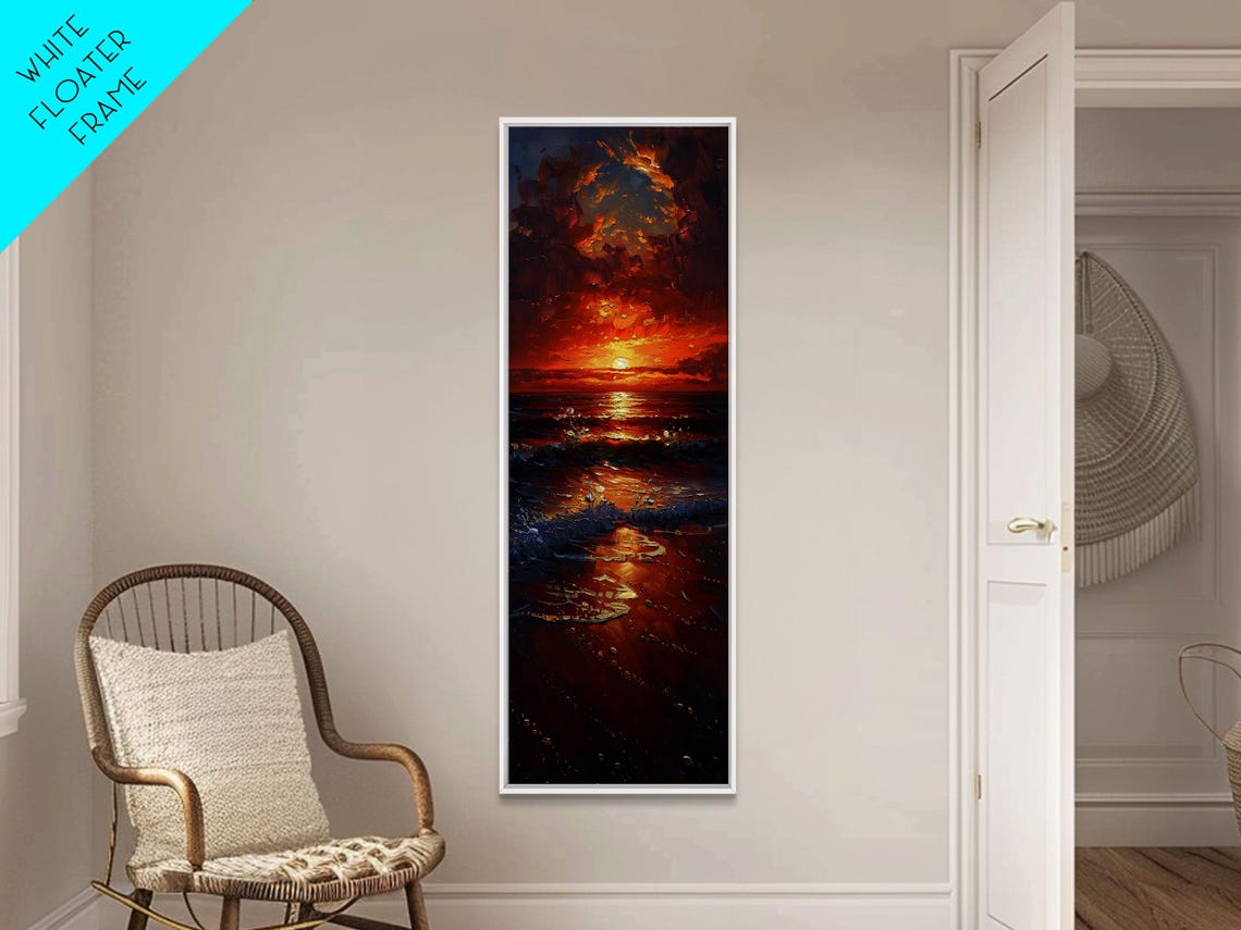 Fiery Sunset Beach Ocean Reflection Dramatic Waves Wall Print - Image 2