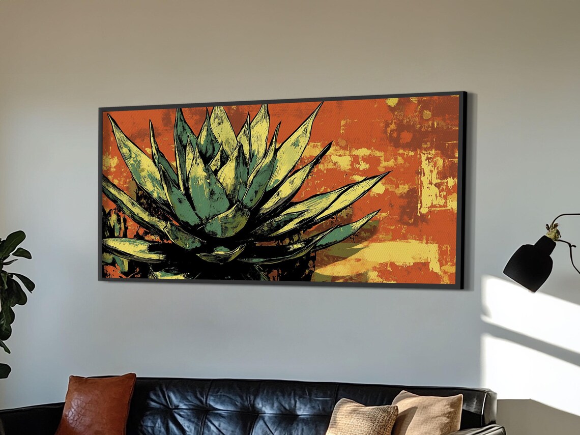 Blue Agave Pop Art Bold Orange Background Desert Plant Wall Art - Image 5