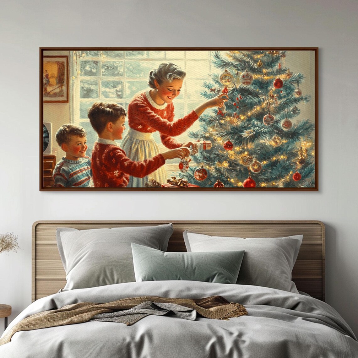 Vintage Family Decorating The Christmas Tree Together Art Print