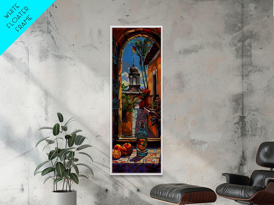 Spanish Archway Still Life With Tequila Bottle And Oranges Wall Art - Image 6