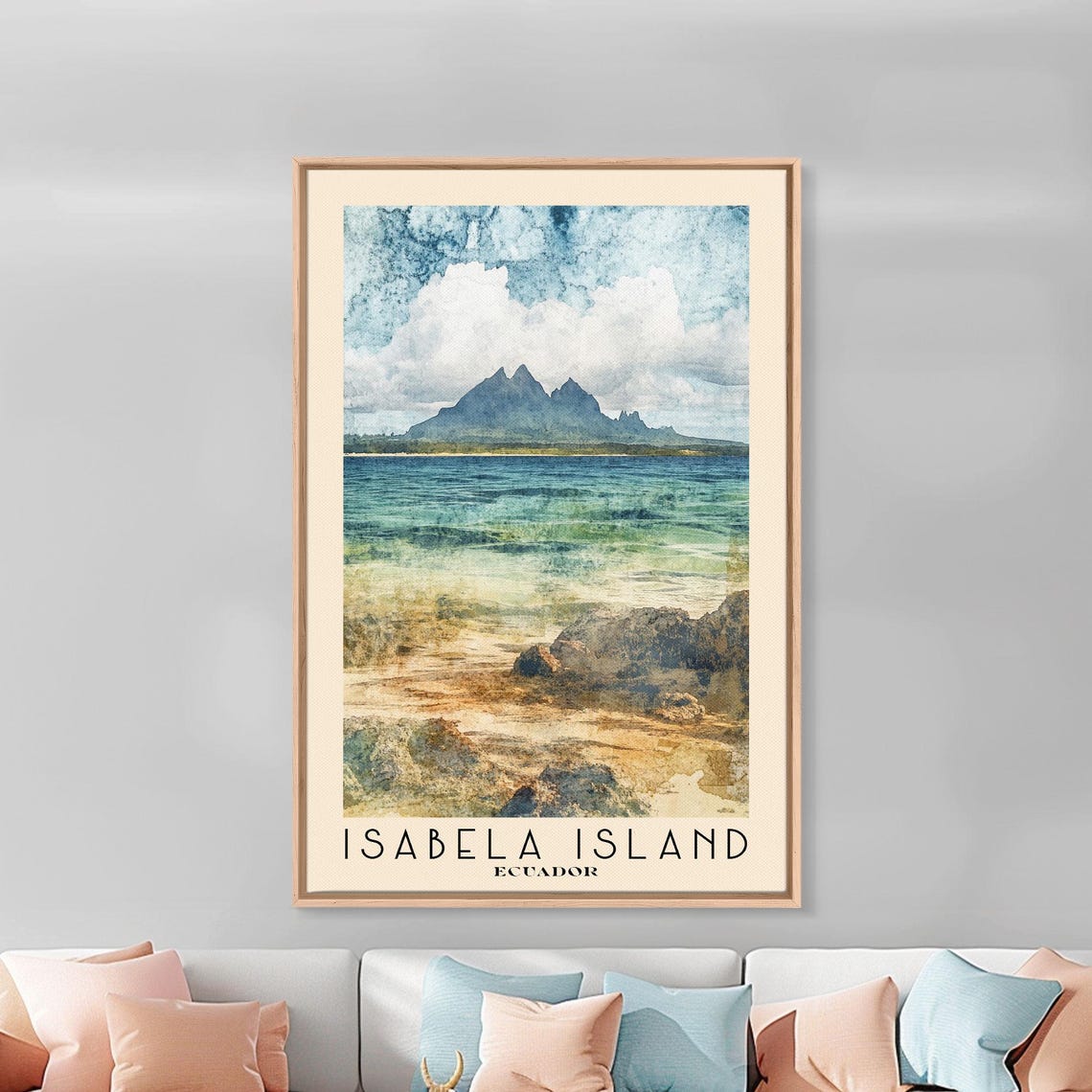 Isabela Island Ecuador Volcanic Peaks Turquoise Bay Watercolor Poster - Image 3