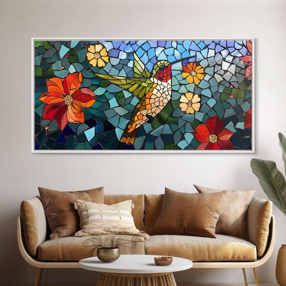 Cute Hummingbird Trendy Stained Glass Style Print Framed Wall Art Bird Art Humming Bird Print Kitsch Art Mothers Day Gift