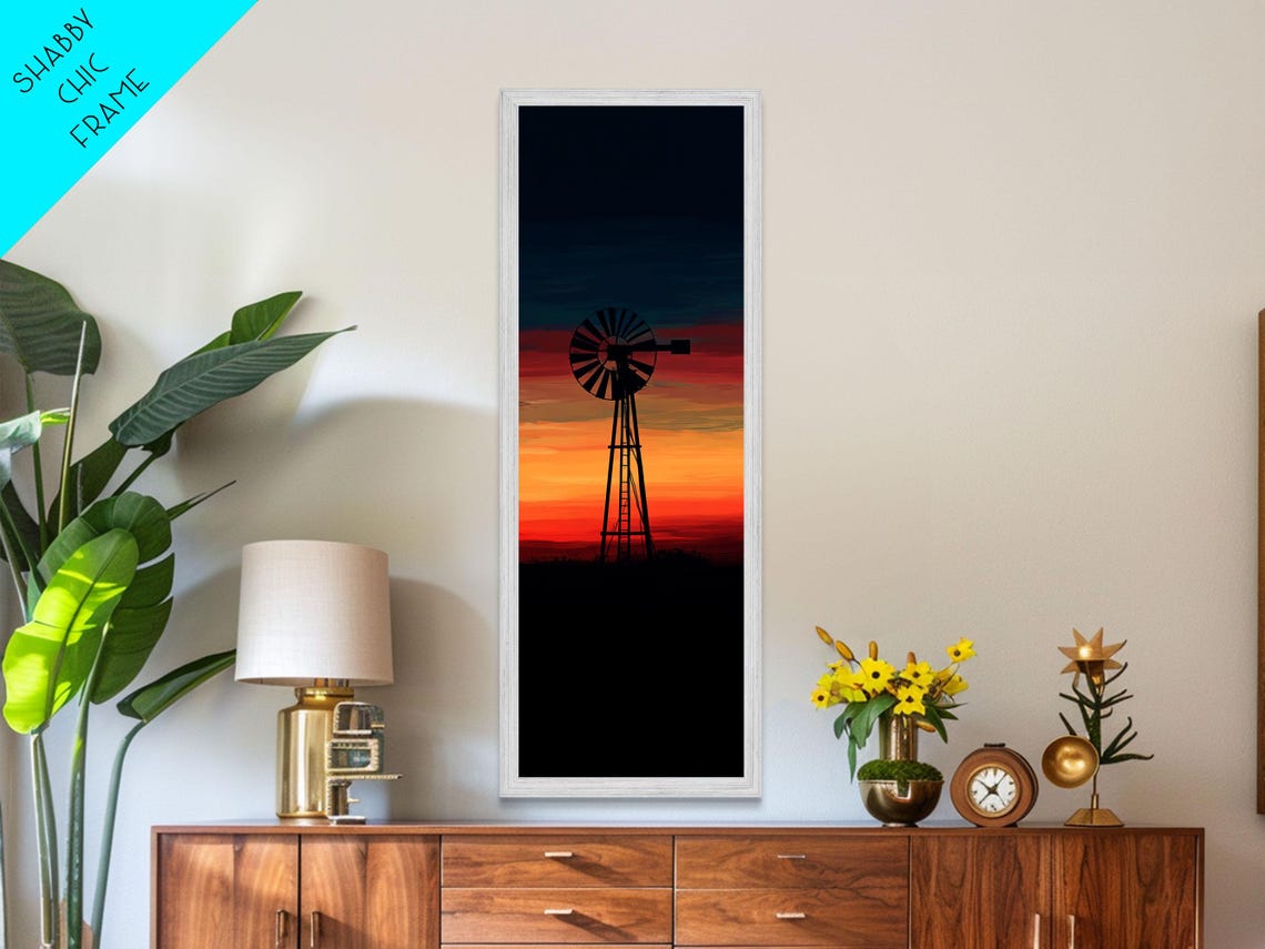 Print Moody Sunset Windmill Wall Art Vertical Rustic Decor Tall Narrow Farmhouse Artwork Gift Idea For Living Room - Image 3
