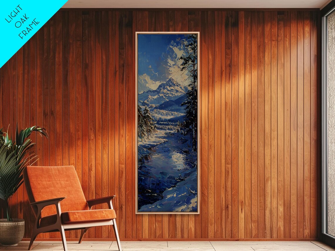 Snow Covered Forest River Winter Wonderland Landscape Painting - Image 3