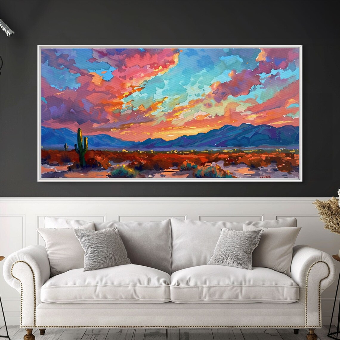 Expansive Desert Sunset Saguaro Purple Mountain Panorama Art Poster