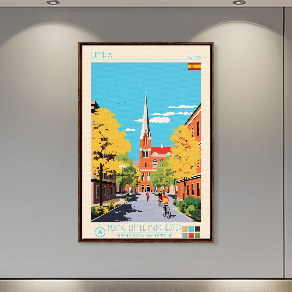Umea Sweden Autumn Street Brick Church Spire View Travel Poster - Image 3
