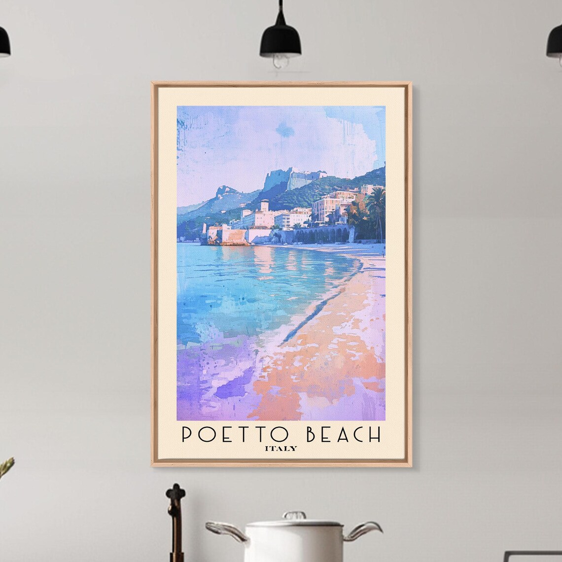 Poetto Beach Italy Pastel Shore Turquoise Water Watercolor Travel Poster - Image 6