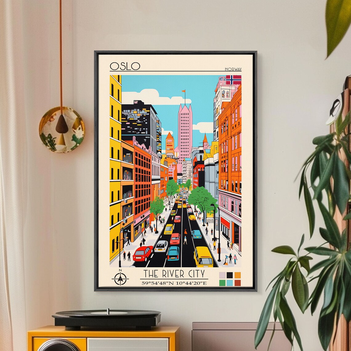 Oslo Norway Colorful Downtown Street Skyline Day View Travel Poster