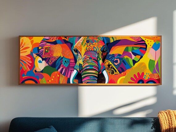 Colorful Abstract Elephant Head Mosaic Rainbow Vibrant Animal Poster