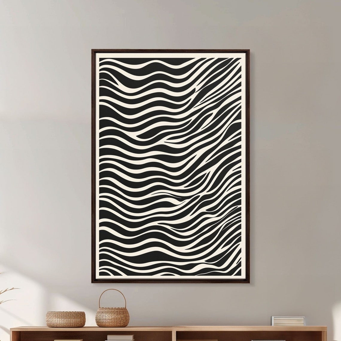 Black And White Ripple Wave Lines Abstract Monochrome Wall Art