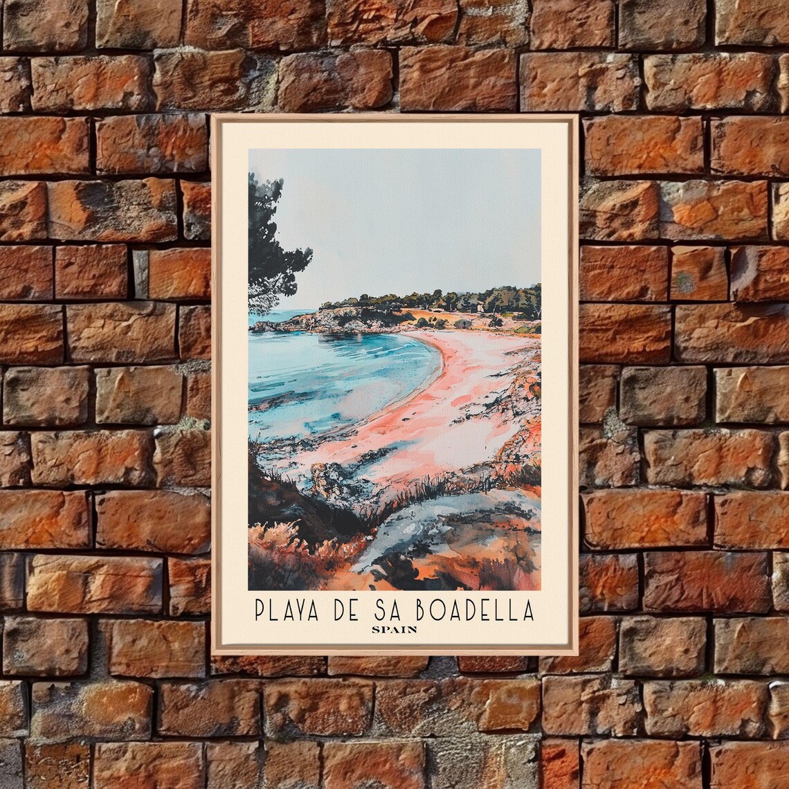 Playa de Sa Boadella Spain Pink Cove Teal Water Watercolor Travel Poster - Image 4